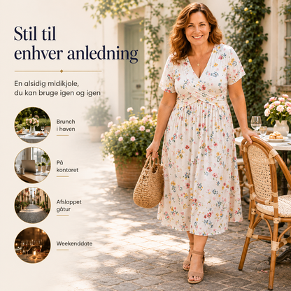 THE ÉLODIE | Flatterende blomstret midikjole med V-udskæring