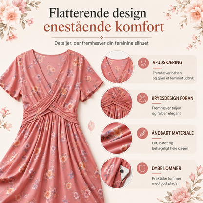 THE ÉLODIE | Flatterende blomstret midikjole med V-udskæring