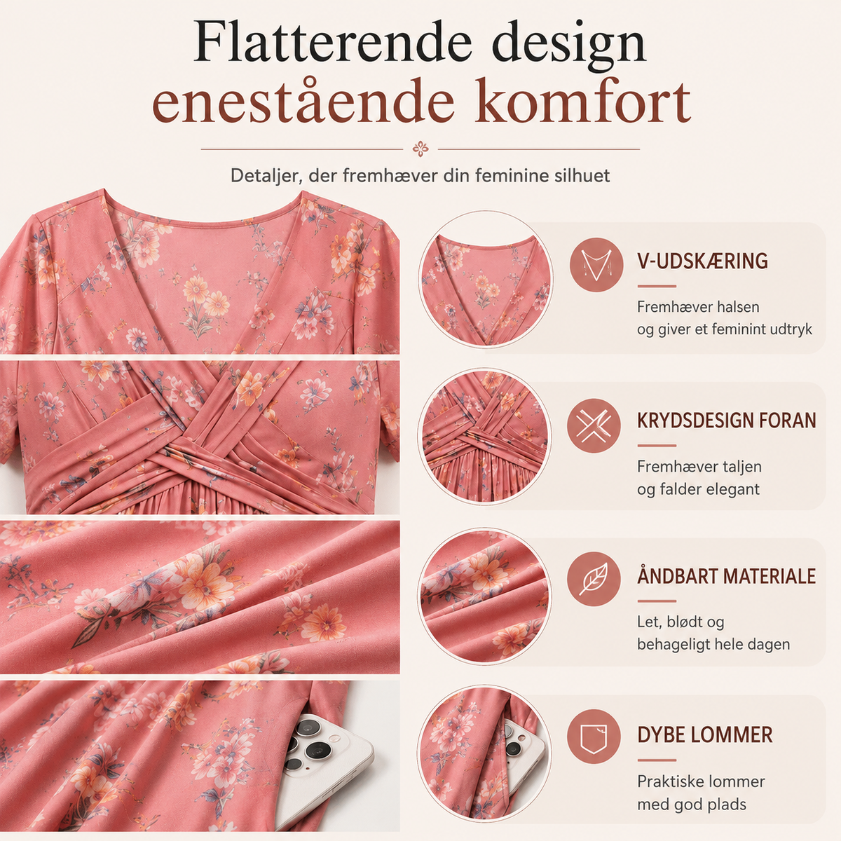 THE ÉLODIE | Flatterende blomstret midikjole med V-udskæring