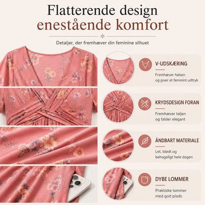 THE ÉLODIE | Flatterende blomstret midikjole med V-udskæring