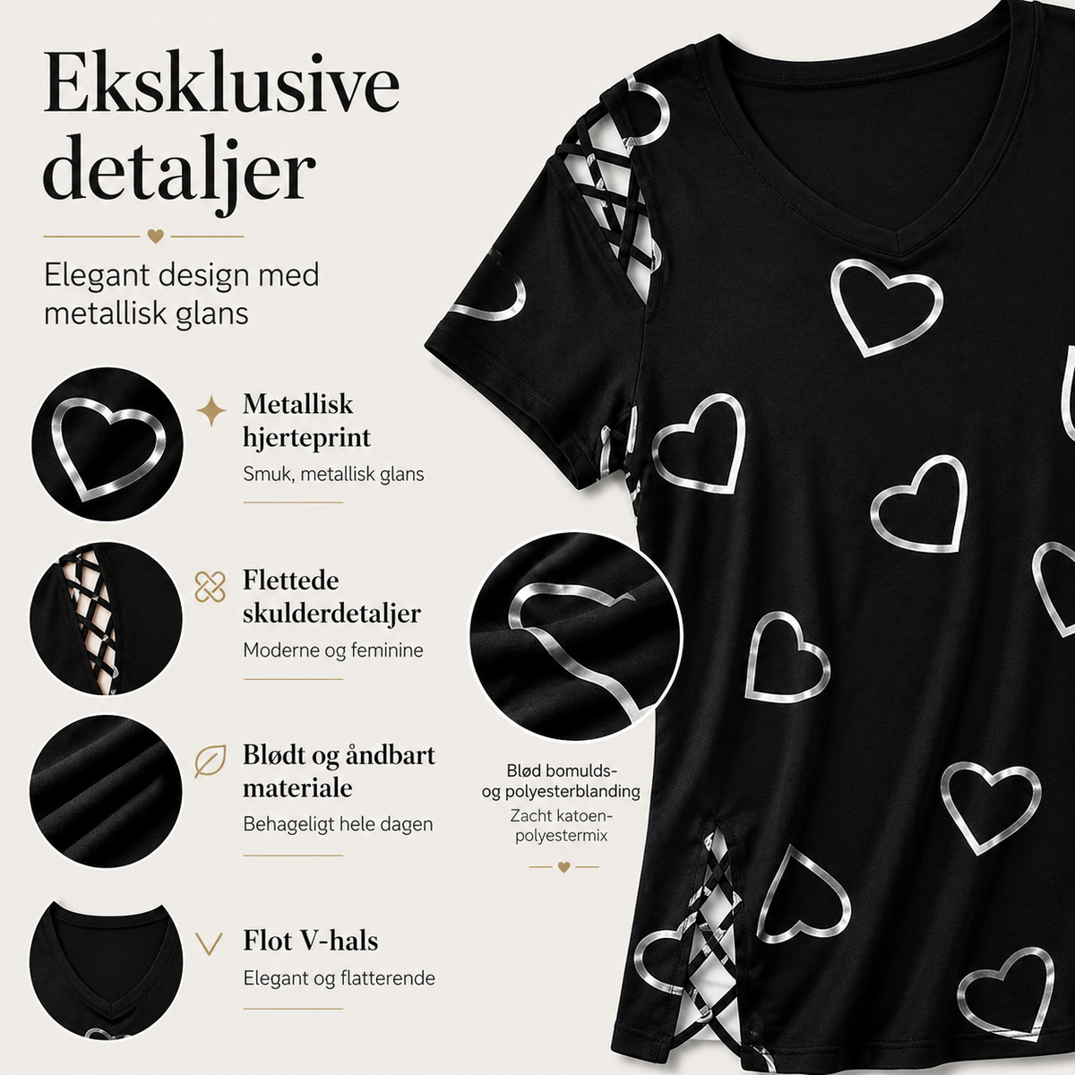THE VALERIE | Elegant top med hjerteprint